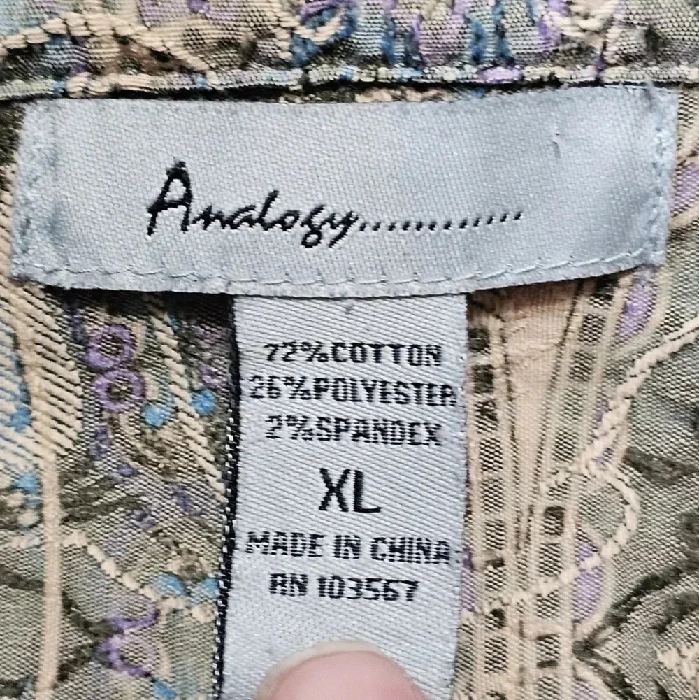 Analogy Paisley Print Denim Jacket XL Western Boho Snap Front Stretch Earthy 90s - Picture 4 of 6